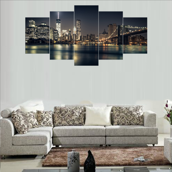 Modern Frameless City Night Scene Printing Wall Art Home Oil Painting Decoration 5 Living Room Pictures