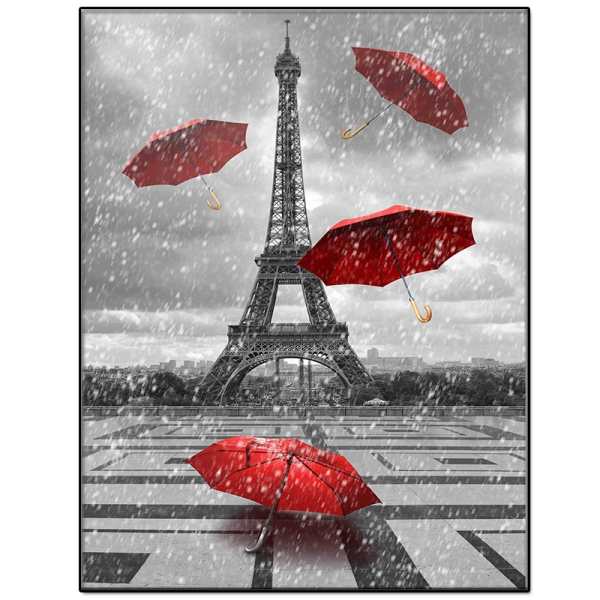 Custom Eiffel Tower Round Crystal Rhinestones Diamond Painting by Number Red 5D Full Drill Painting for Amazon