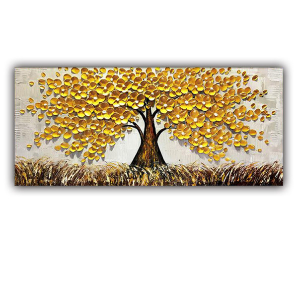 Golden tree knife painting thick texture handmade oil painting for home decoration