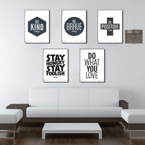 Modern black and white wall Poster 5 Panels print letter circle Canvas Wall Art for living room Bedroom decoration