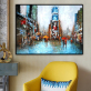 100% Handmade  Texture Oil Painting City with busy street view Abstract Art Wall Pictures for Living Room Home Office Decoration