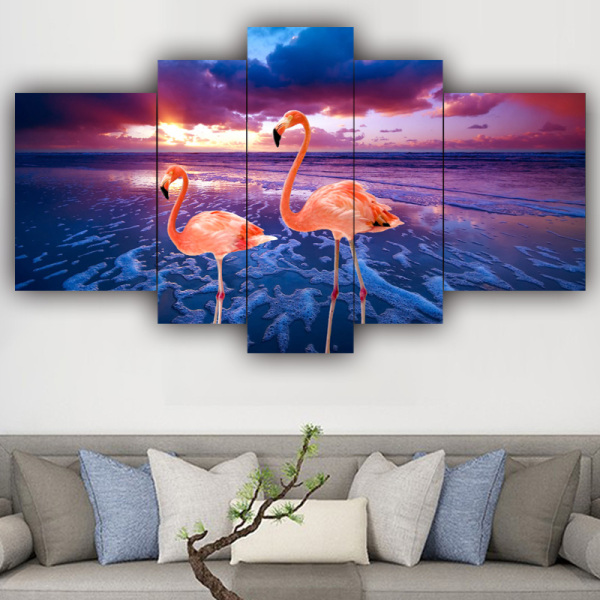 Factory original frameless art prints living room decoration five oil paintings flamingo oil painting