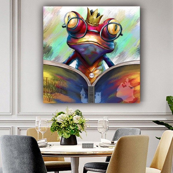 New arrival wall art custom design reading book frog abstract painting prints canvas painting wholesale