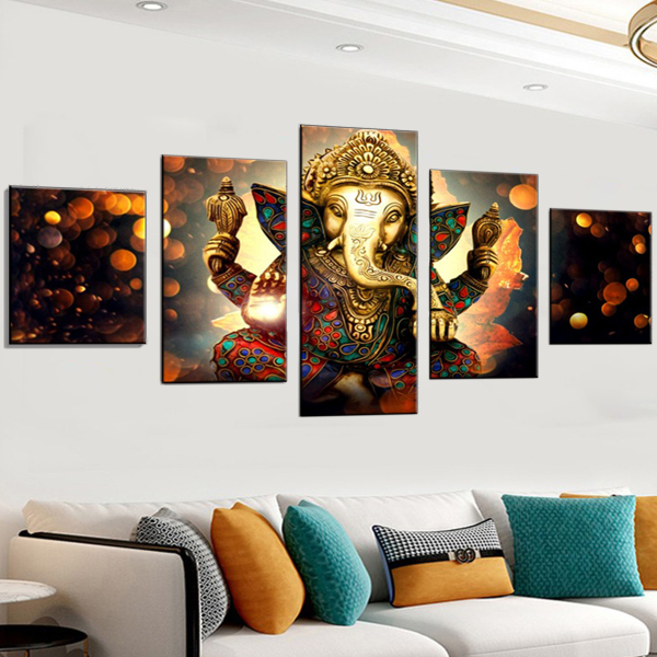 Indian God Elephant 5 Canvas Wall Art Combination Painting Home Decoration Oil Painting