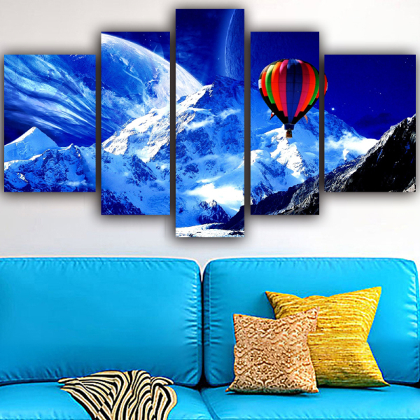Modern   Canvas 5 Panel Hot air balloon snow mountain  Wall Art Poster HD Print Painting Modular Pictures