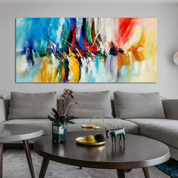 Art Colorful Gray White Blue Light Oil Painting Canvas For Room Decor Modern 100% Handmade Abstract Picture Painting