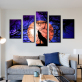 5 panels Full moon canvas group paintings Scenery print wolf poster for home decor christmas decoration