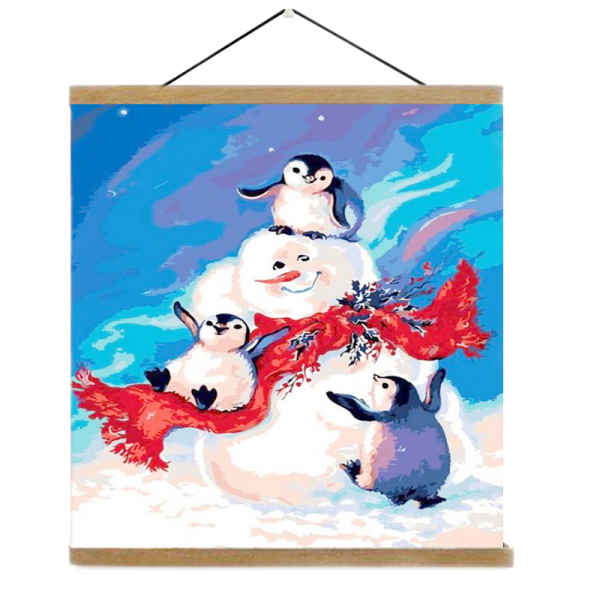 Pangoo Wholesale Custom Christmas Snowman Wall Hanging Framed DIY Painting by numbers set