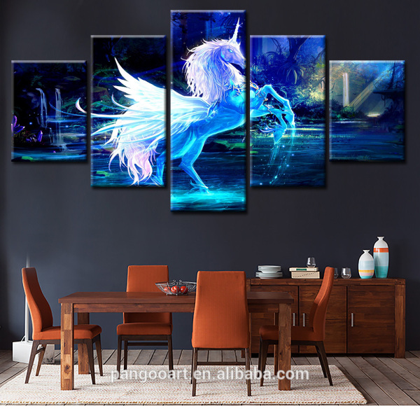 HOT SALE 5 pieces Fashion Wall Art Painting Dreamy Unicorn For Living Room or Bed Room (No frame)