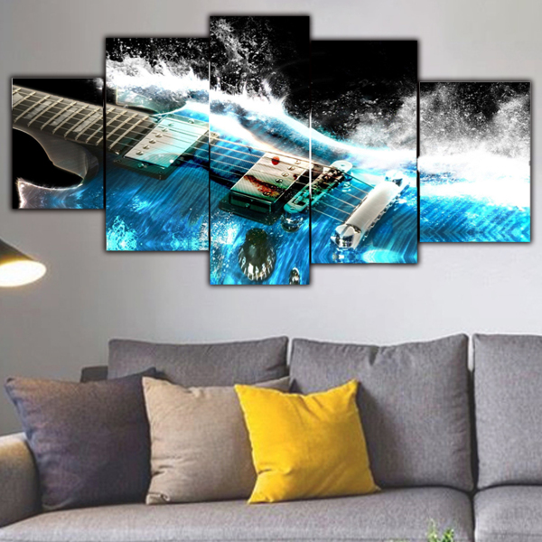 Blue Ocean Guitar Modern 5 Sets of Paintings Frameless Wall Art Home Decoration Oil Painting