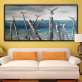 handmade oil  painting Thick texture Birds on dead wood by the sea for home decorate