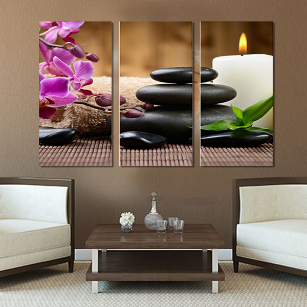 Zen Flower Modern 3 Frameless Interior Wall Art home Decoration Oil Painting
