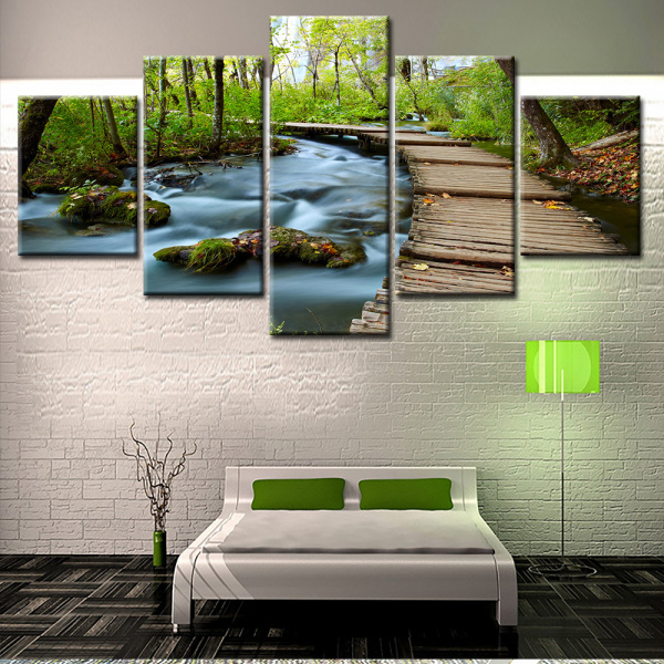Modern 5 Frameless Canvas Forest Path Stream Printing Wall Art Home Decoration 5 Living Room Picture