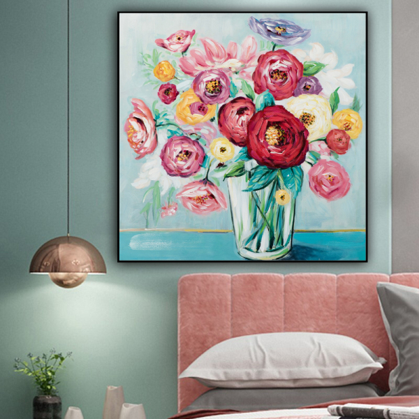 Handmade Oil Painting Canvas Abstract Oil Painting Modern Canvas Wall Art Living Room Decorative Flower Rose Painting