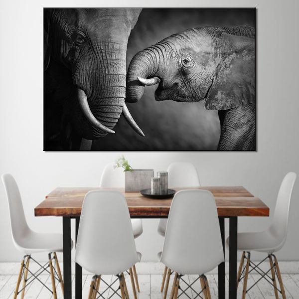 Print Black and White Africa elephant  Animals Posters Safari Nursery Wall Decor Baby Animal Kids Wall Art Canvas Painting
