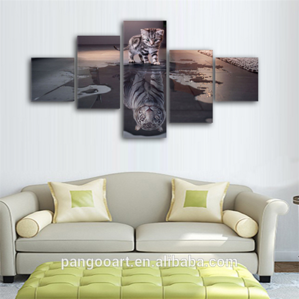 Canvas Wall Art Painting Decor for living room 5 Panels Decoration Modern Canvas Prints Artwork Cat and Tiger Pictures Painting