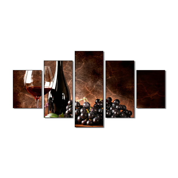 Modern Grapes and Wine Wall Art 5 Pieces Still Life Flat Wine Painting Print on Canvas Bar Restaurant Decor nordic home decor