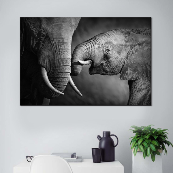 Print Black and White Africa elephant  Animals Posters Safari Nursery Wall Decor Baby Animal Kids Wall Art Canvas Painting