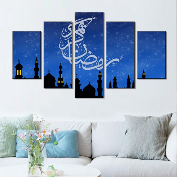 wholesale Islam canvas painting wall art acrylic spray prints home decor 5 panel on canvas painting for home