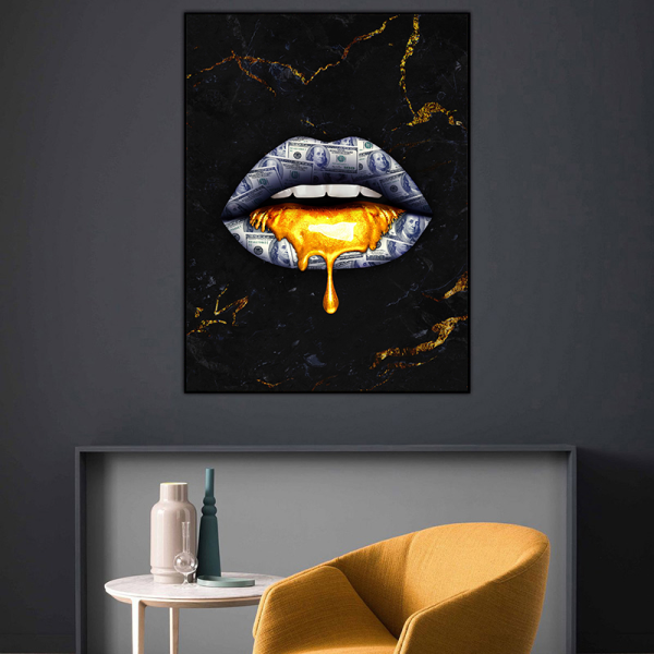 Wholesale abstract design Wall Art Golden lip  wall art Canvas stretched canvas painting