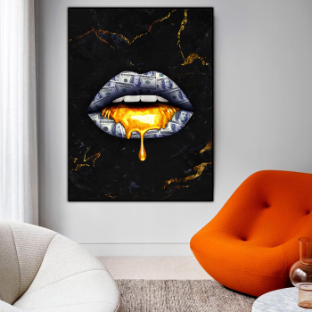 Wholesale abstract design Wall Art Golden lip  wall art Canvas stretched canvas painting
