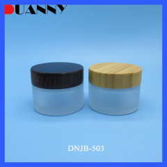DNJB-503 Luxury Small Frosted Cosmetic Glass Jars  Bamboo Lid