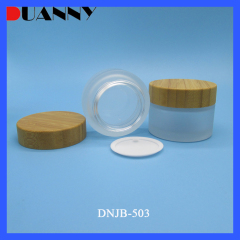 DNJB-503 Luxury Small Frosted Cosmetic Glass Jars  Bamboo Lid