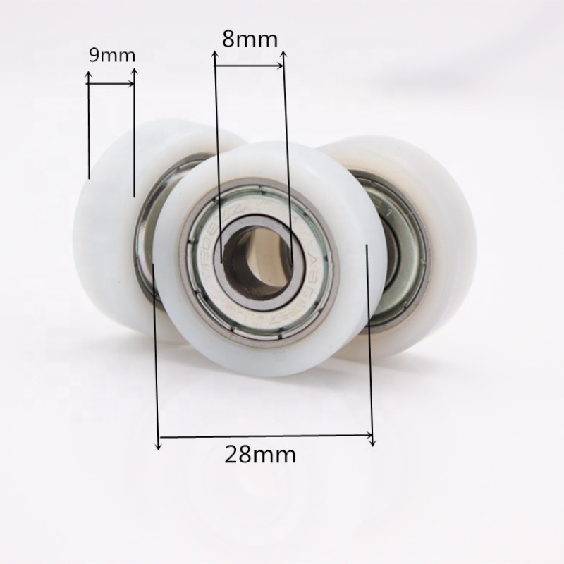8*28*9 608zz 608 flat type nylon covered bearing roller sliding shower door rollers bearing wheel bore 8mm