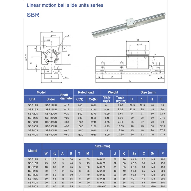 Sbr12 sbr16 sbr20 linear motion sliding linear rail guide bearing linear guide rail