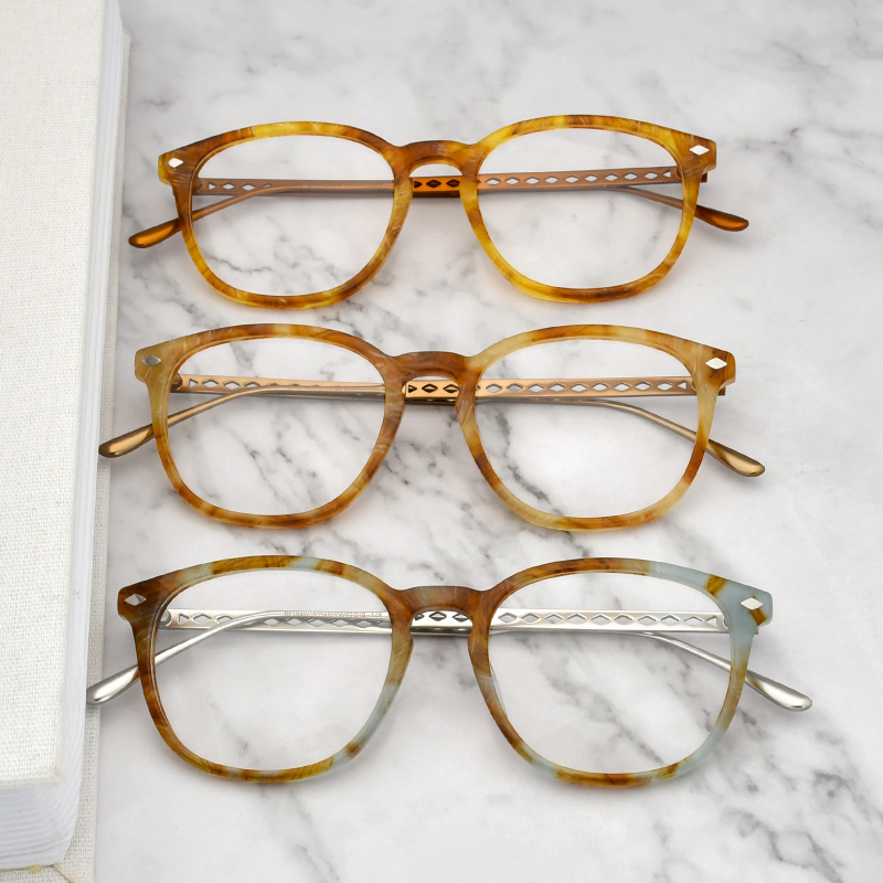 Trendy Women Men Designer Fashion Eyeglasses Acetate Frame Metal Leg Optical Frames