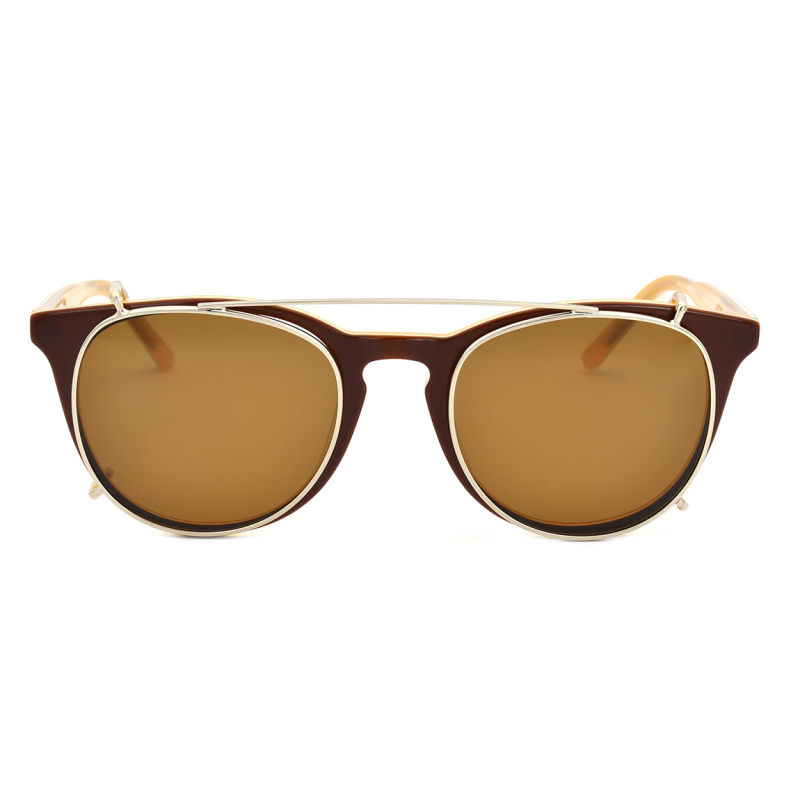 Retro Oval Clip On Glasses Frame ultra thin Optical  Eyeglasses Acetate Frame  Polarized Metal Clip Sunglasses