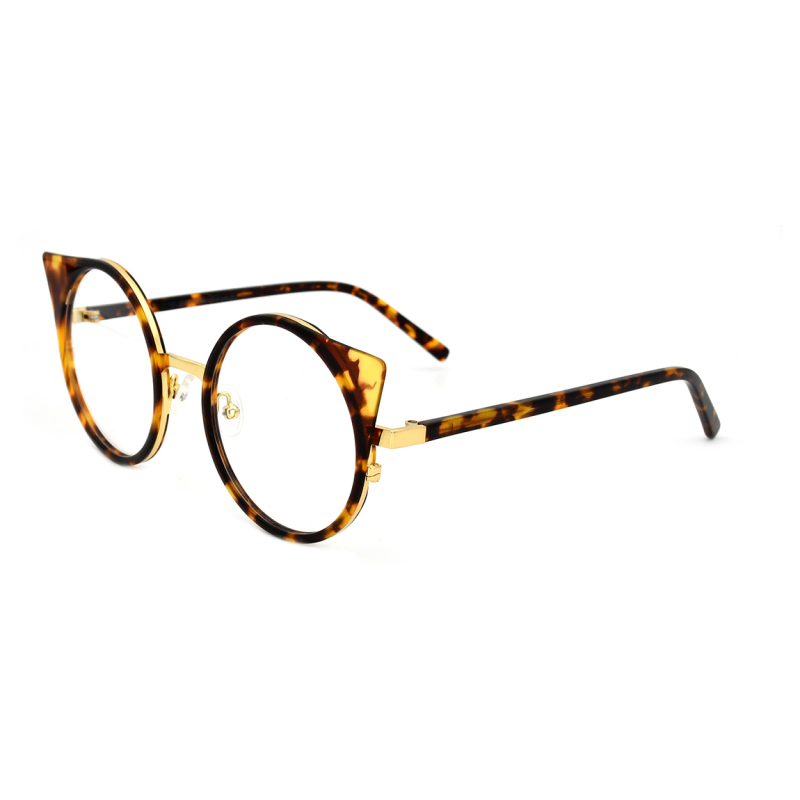 Vogue Designer Cat Eye Acetate Optical Glasses Women Round Metal Frame