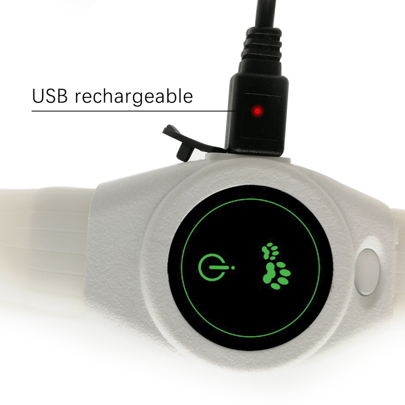 USB Rechargeable Waterproof Led Dog Collar Light in Dark ECO-Silicone Collar for Dogs