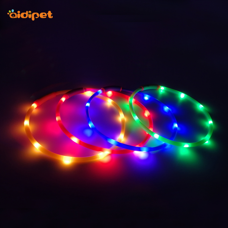 Cuttable Led Dog Collar USB Rechargeable Light Up Silicone Dog Collar Flashing At Night