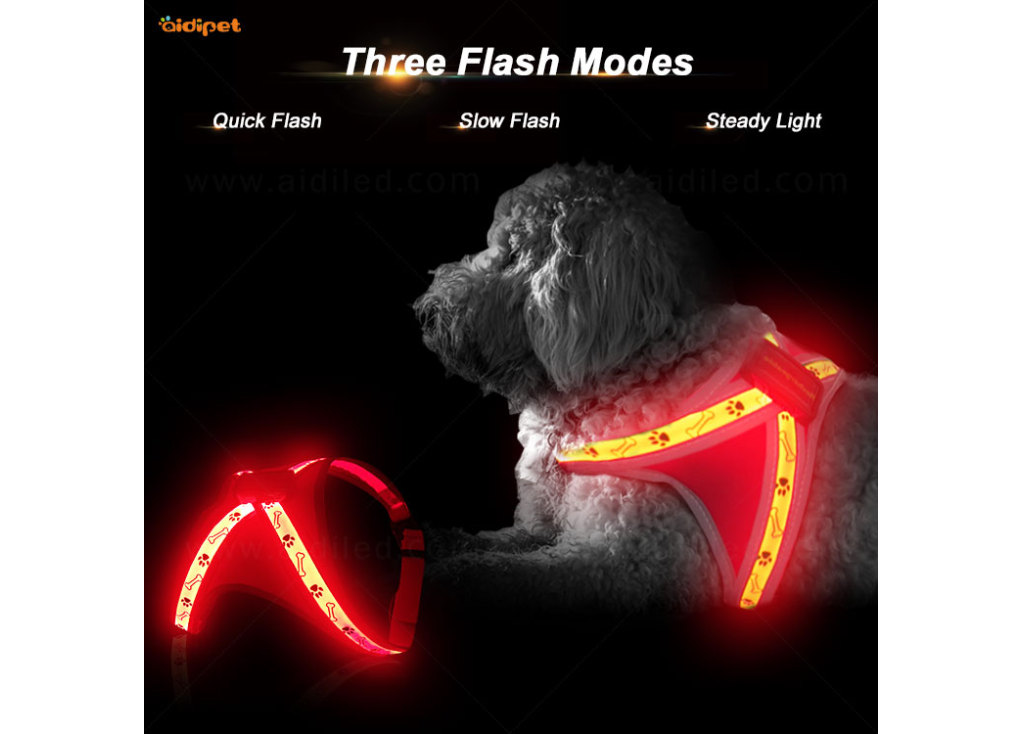 Arnés para perro con flash LED recargable por USB