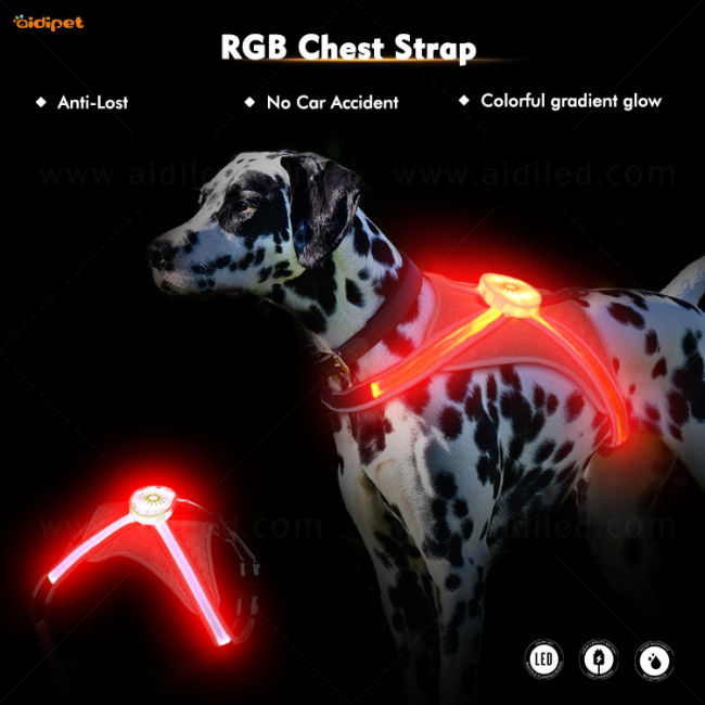 Arnés para perros con luz RGB para seguridad para mascotas, arnés para mascotas multicolor, arnés recargable por USB