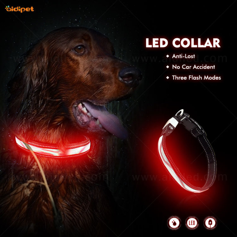Wave Pattern Led Pet Dog Cat Collar Light Rechargeable Nylon Dog Collar Leash 2021 Style