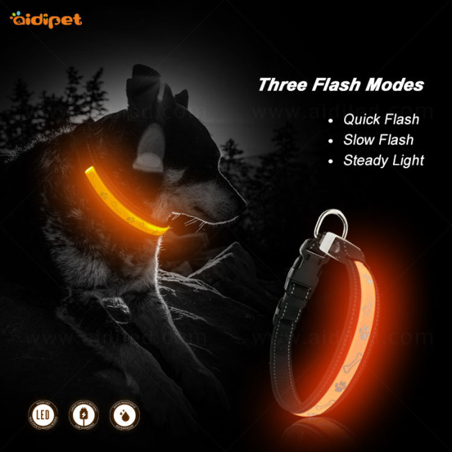 Attractive Design Christmas Led Light Up Dog Collar USB Many Times Using Glow Dog Collar at Night