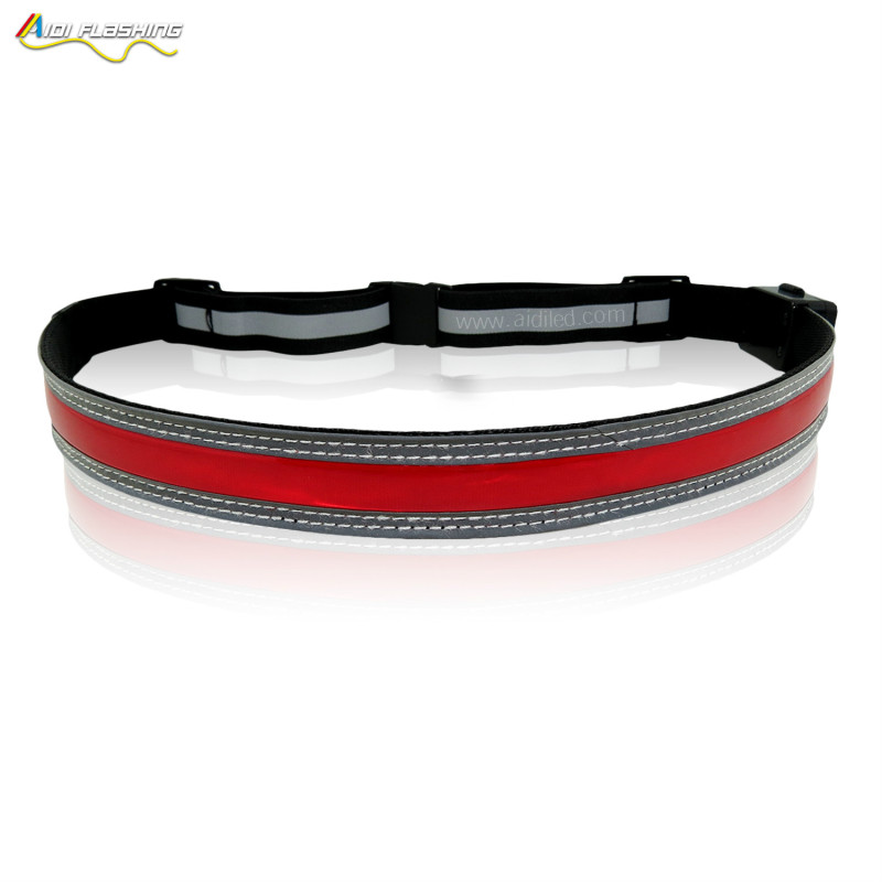 Narrow Elastic Reflective Leather Running Waist Belt USB Rechargeable Customize Logo Belt for Running Safety Reflective Belt