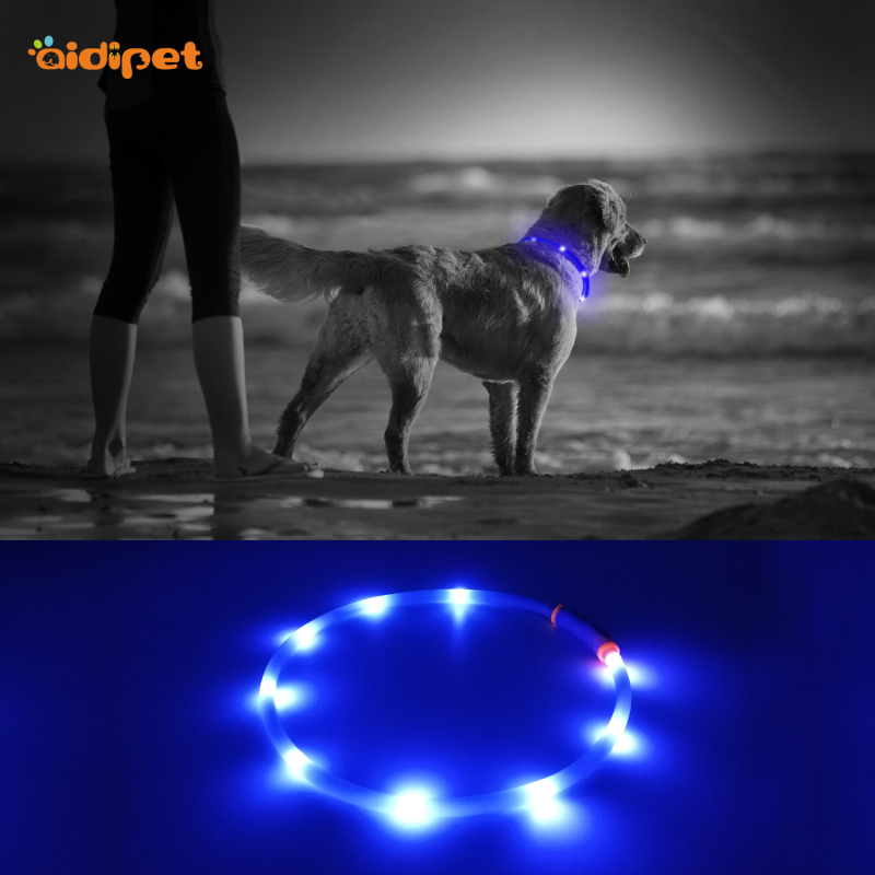 Eco-friendly Fashionable Led Silicone Dog Collar Waterproof Free Size Pet Dog Necklace Collar with Led Light