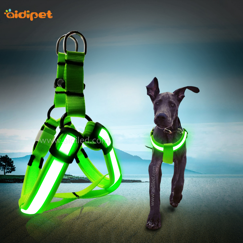 AIDI-H1 Glow Dog Harness Wholesale Comfortable Cotton Adjustable Dog Harness Led Light And Leash