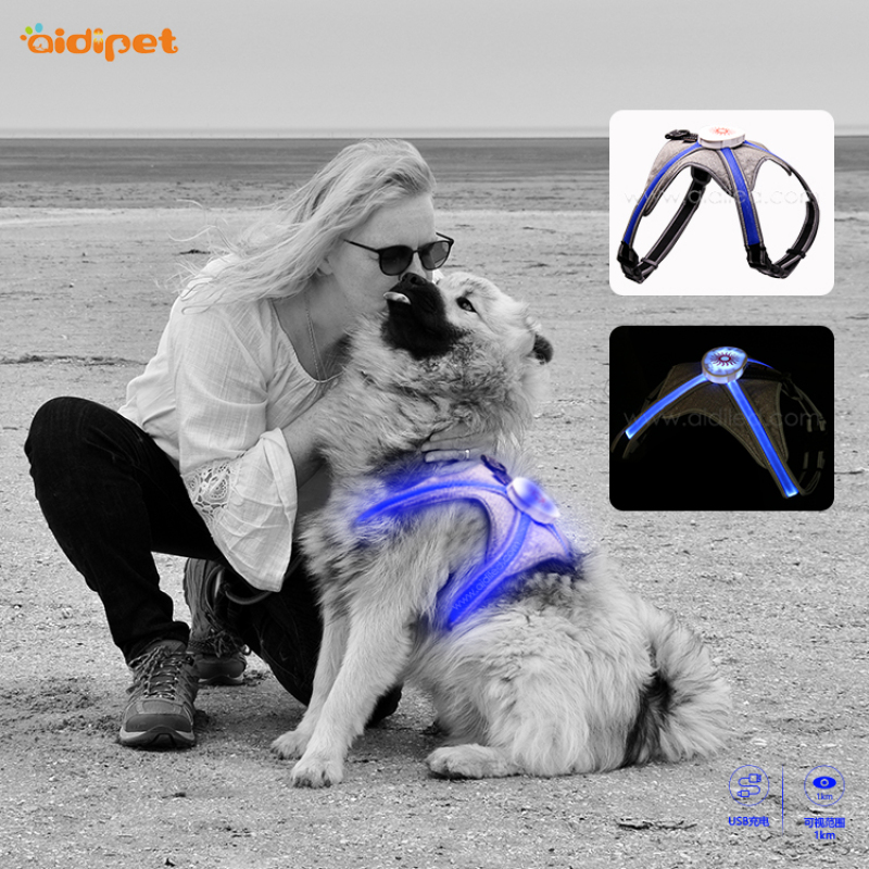 Custom Logo Dog Harness with RGB Adjustable Led Dog Vest Harness Light for Pet Night Safety