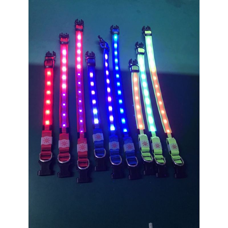 RGB Adjustable Dog Collar Seven Color Multiple Light Flashing Dog Collar Nylon Spandex Christmas Led Dog Collars