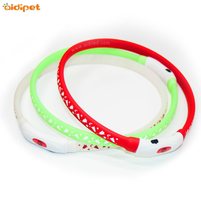 Rechargeable USB Dog Collar Water Resistant Flashing Light Silicone Dog Collar and Leash Set
