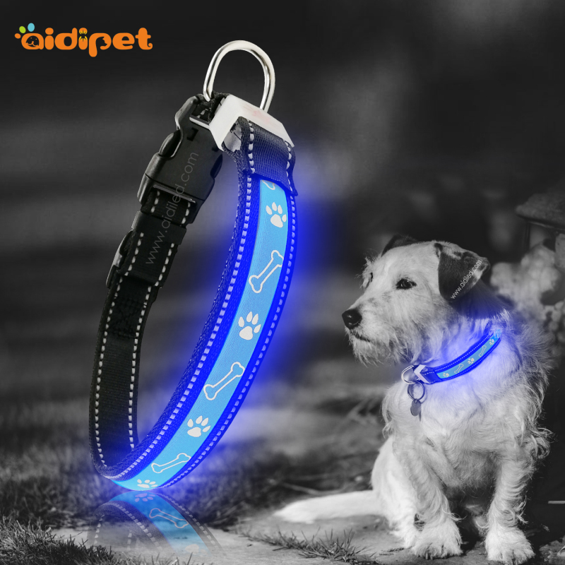 Dog Bone Printing Led Light up Pet Collar Waterproof Lighted USB Rechargeable Collar Led Para Perros