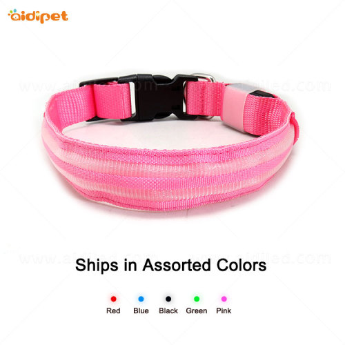 Wholesale  Battery Flashing Led Pet Collar Dual Optical Fibers Adjustable Thick Dog Collars C15 Rechargeable USB Led Collar