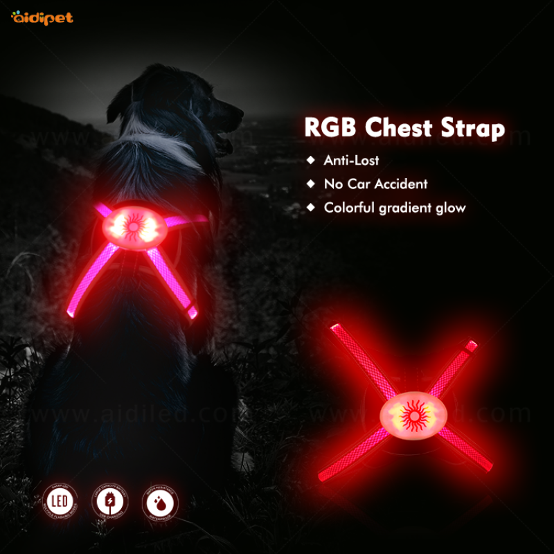 Customization Night Safety Flashing Nylon Breathable Reflective Mesh Led Light up RGB Dog Harness