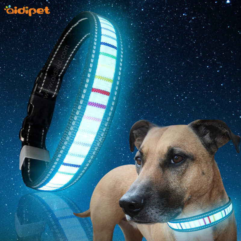 Rain Bow Style Nylon Pet Collars with Light Glow in the Dark Pet Dog Collars