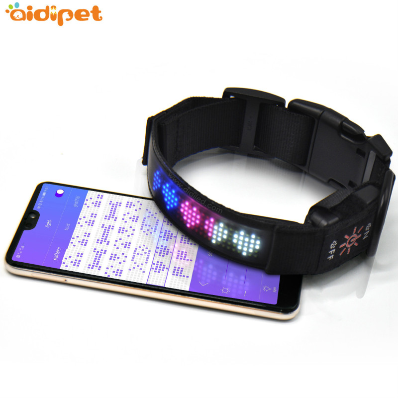 AIDI Flashing Led Display Dog Collar APP Control Texting Safety Pet Collar with Led Screen