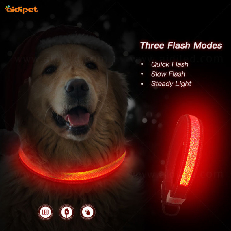 Aidiflashing Glow in the Dark Dog Collar Reflective Pet Nylon Webbing Dog Collar USB Rechargeable
